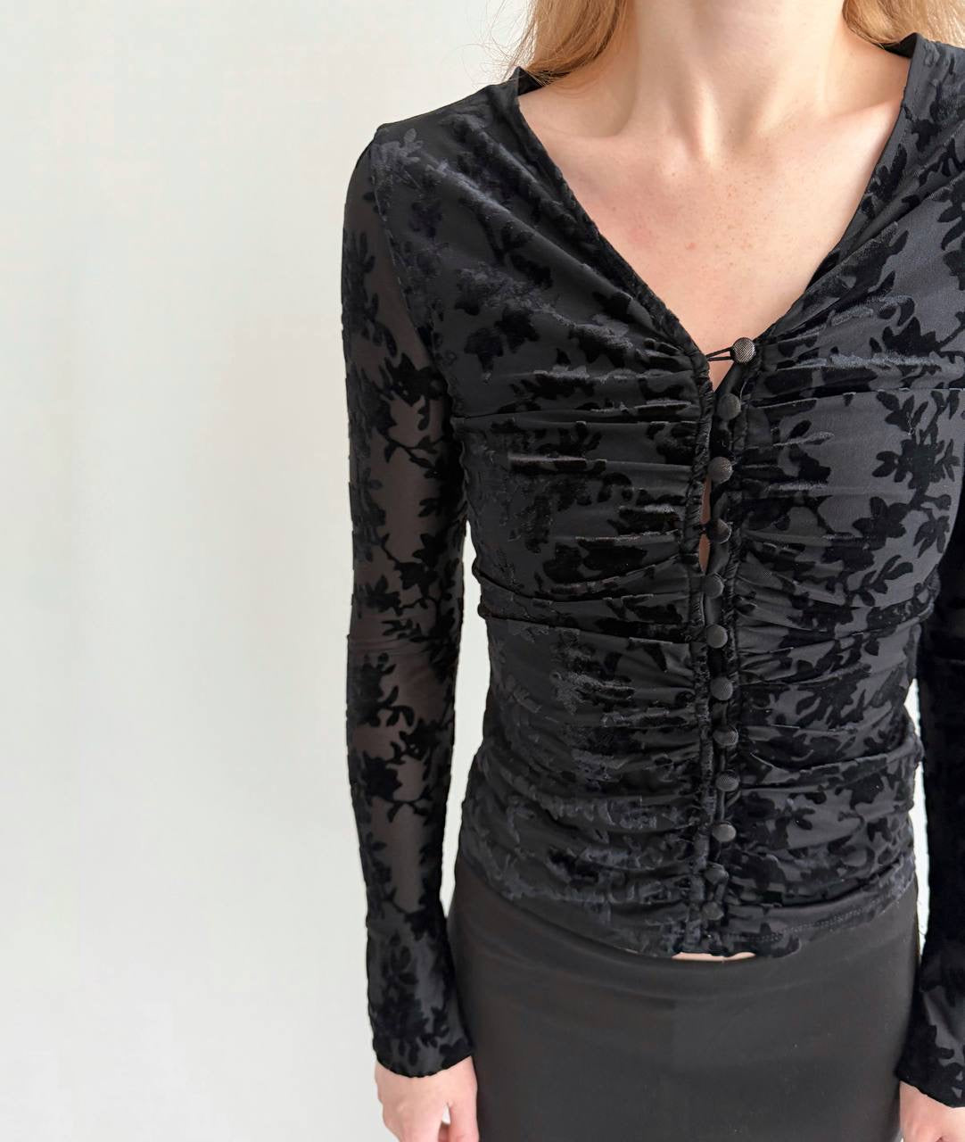 Vintage velvet flower patten blouse
