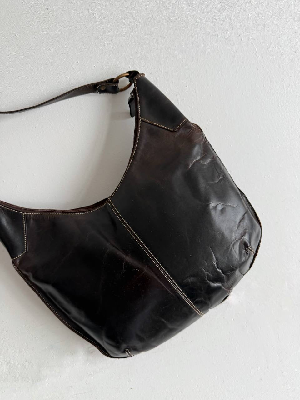 Vintage brown genuine leather shoulder bag