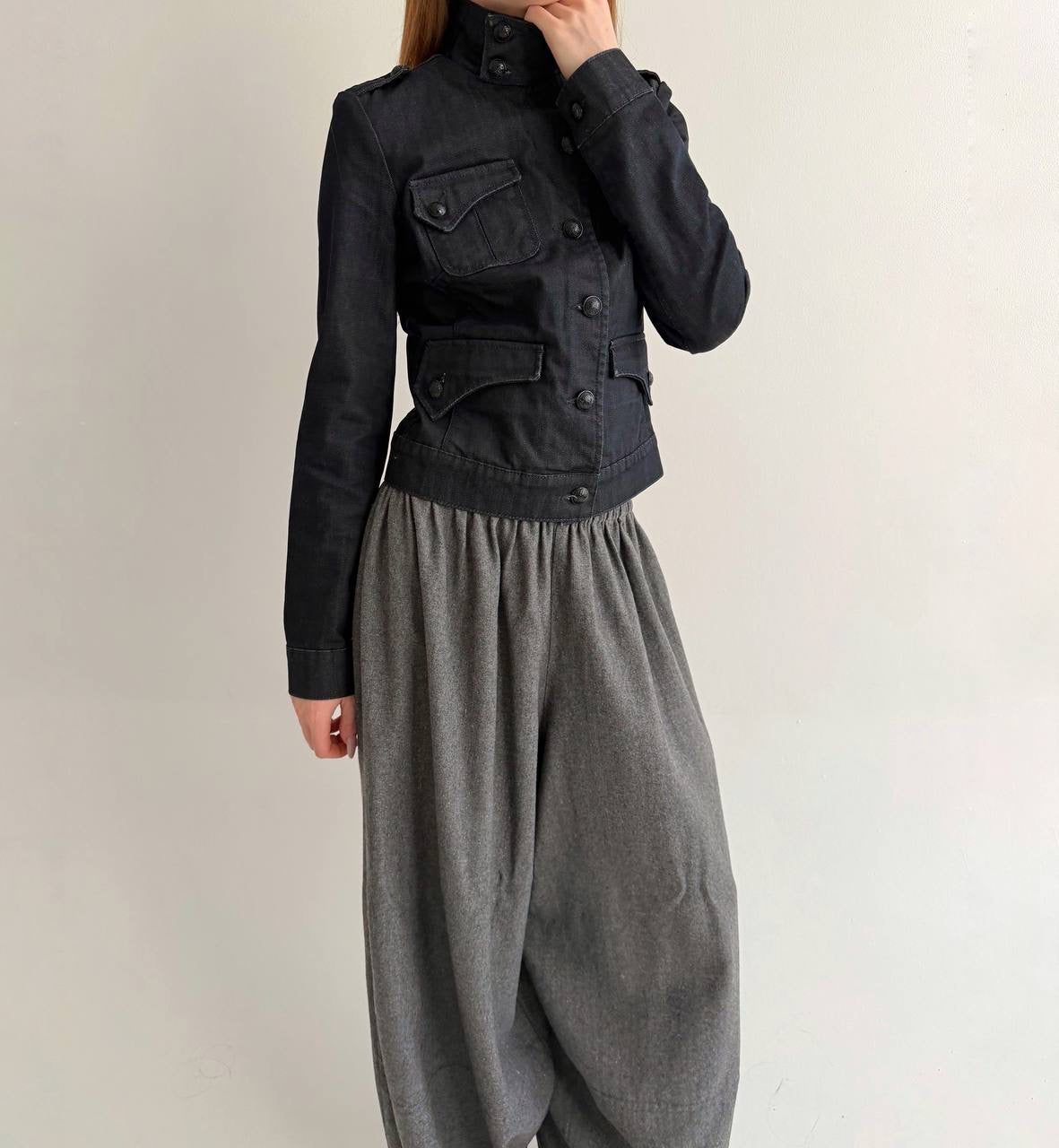 Y2K cotton denim officer jacket