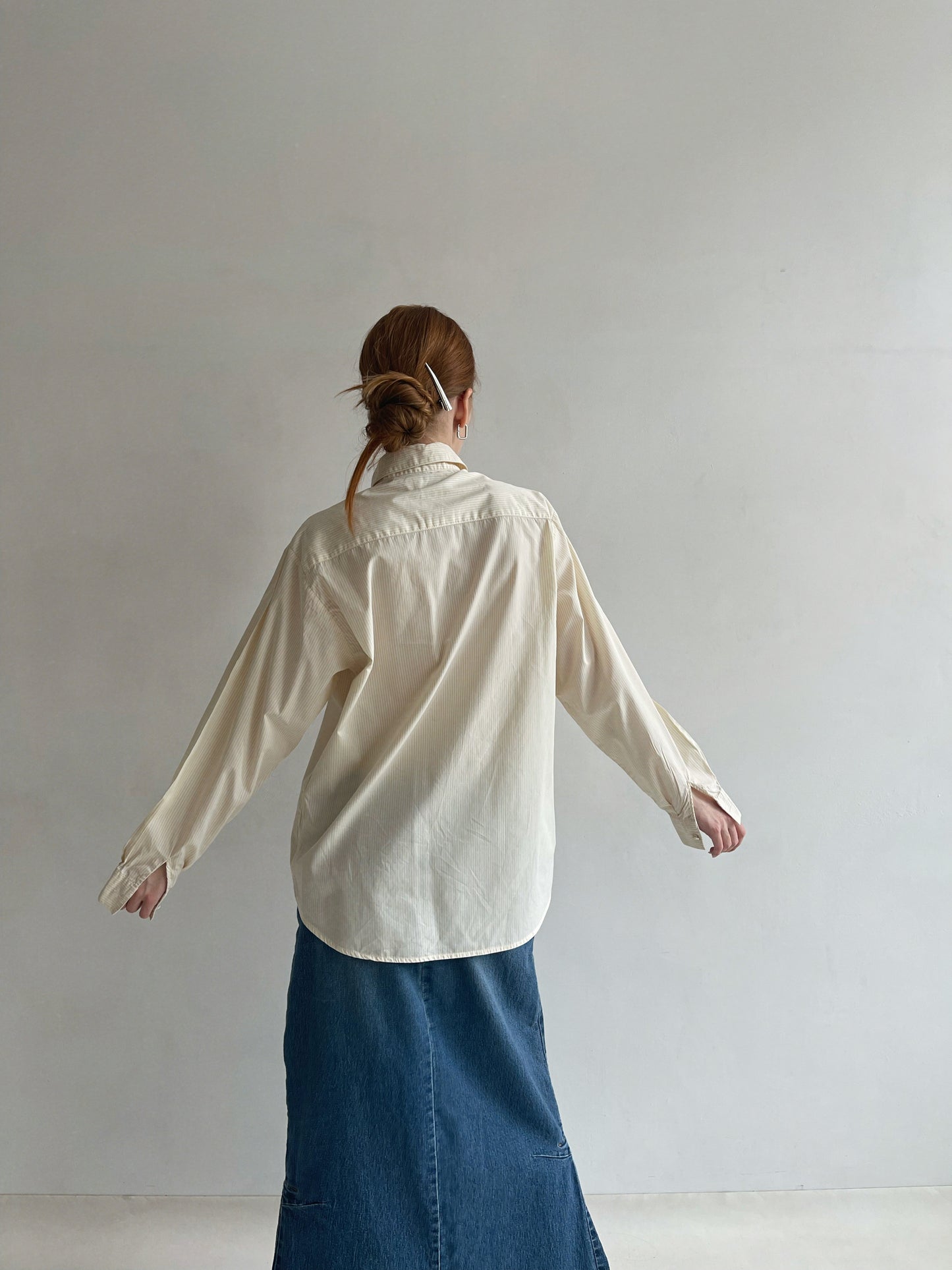 Vintage cotton striped oversized shirt with appliqué embroidery