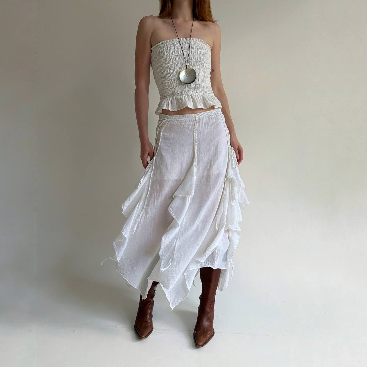 Vintage cotton asymmetrical white skirt
