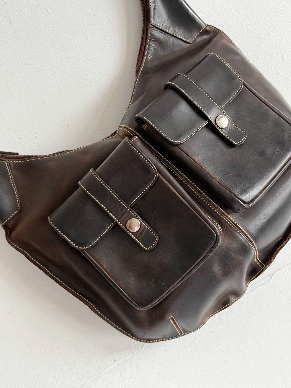 Vintage brown genuine leather shoulder bag