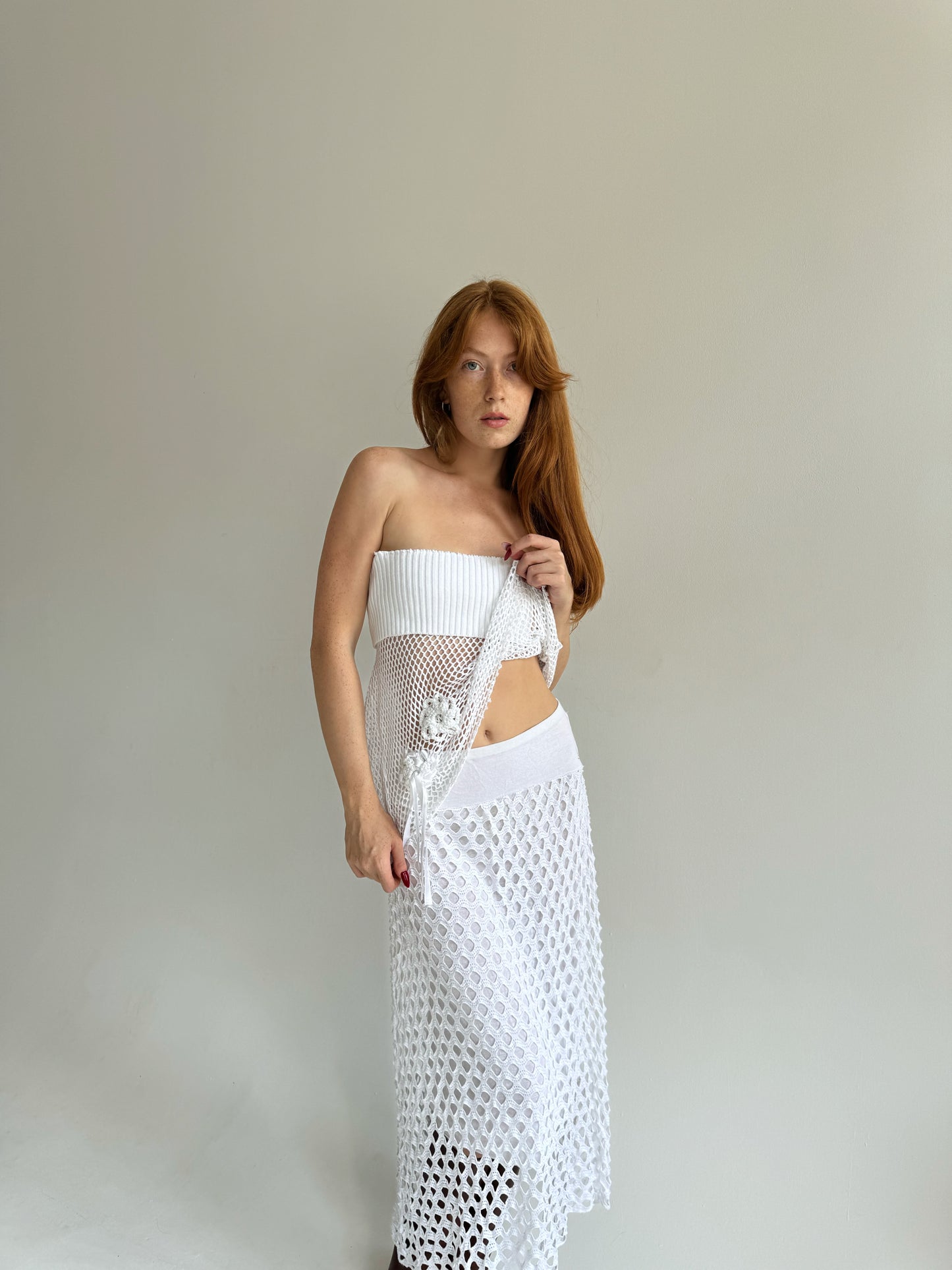 Vintage holed mesh maxi skirt