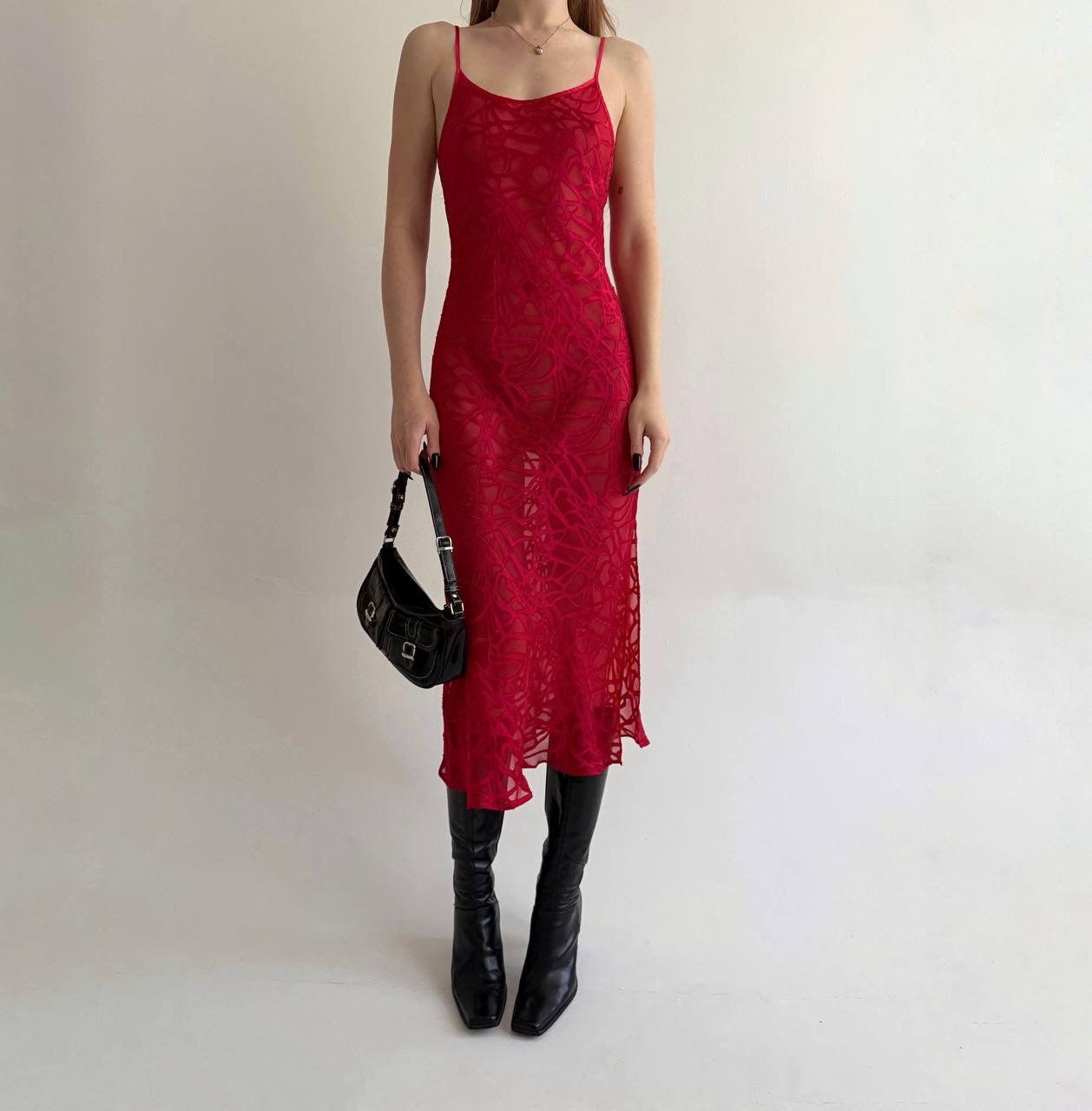 Vintage 60% silk 40% viscose red transparent dress