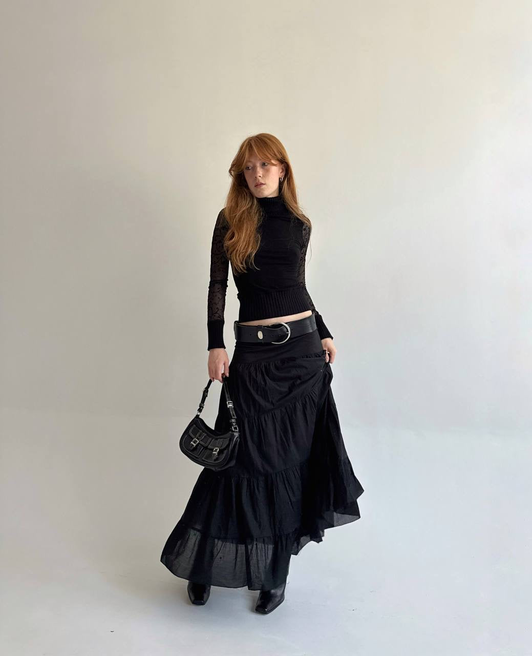 Vintage cotton ruched maxi skirt