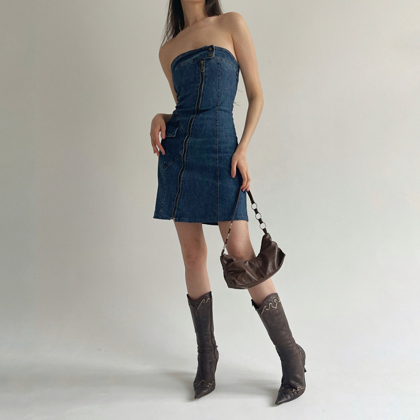 Y2K denim mini strapless dress