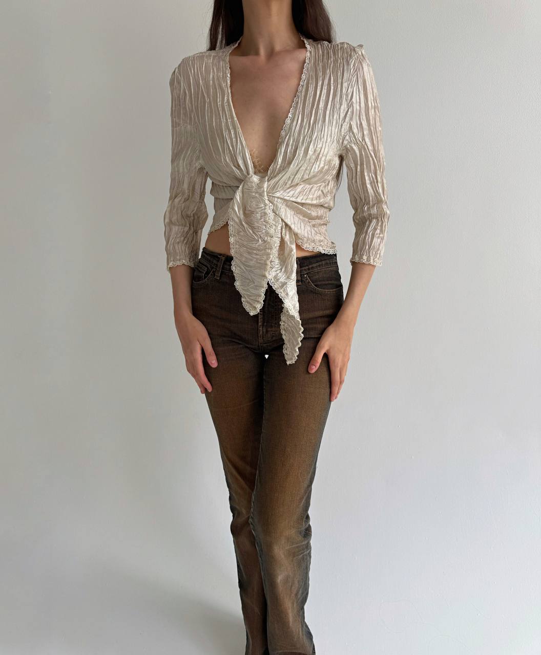 Vintage pleated knot blouse