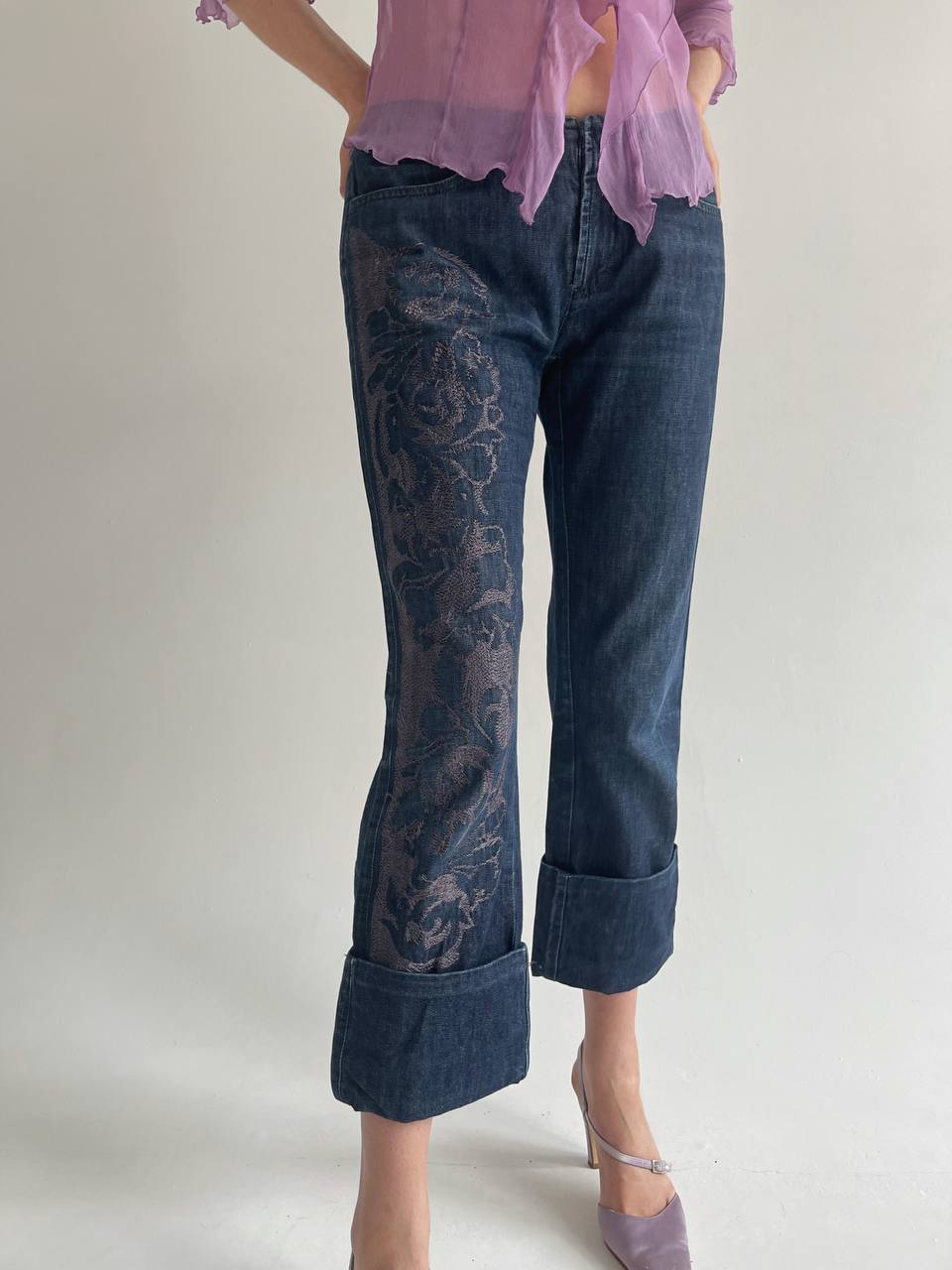 Gianfranco Ferre denim capris with embroidery