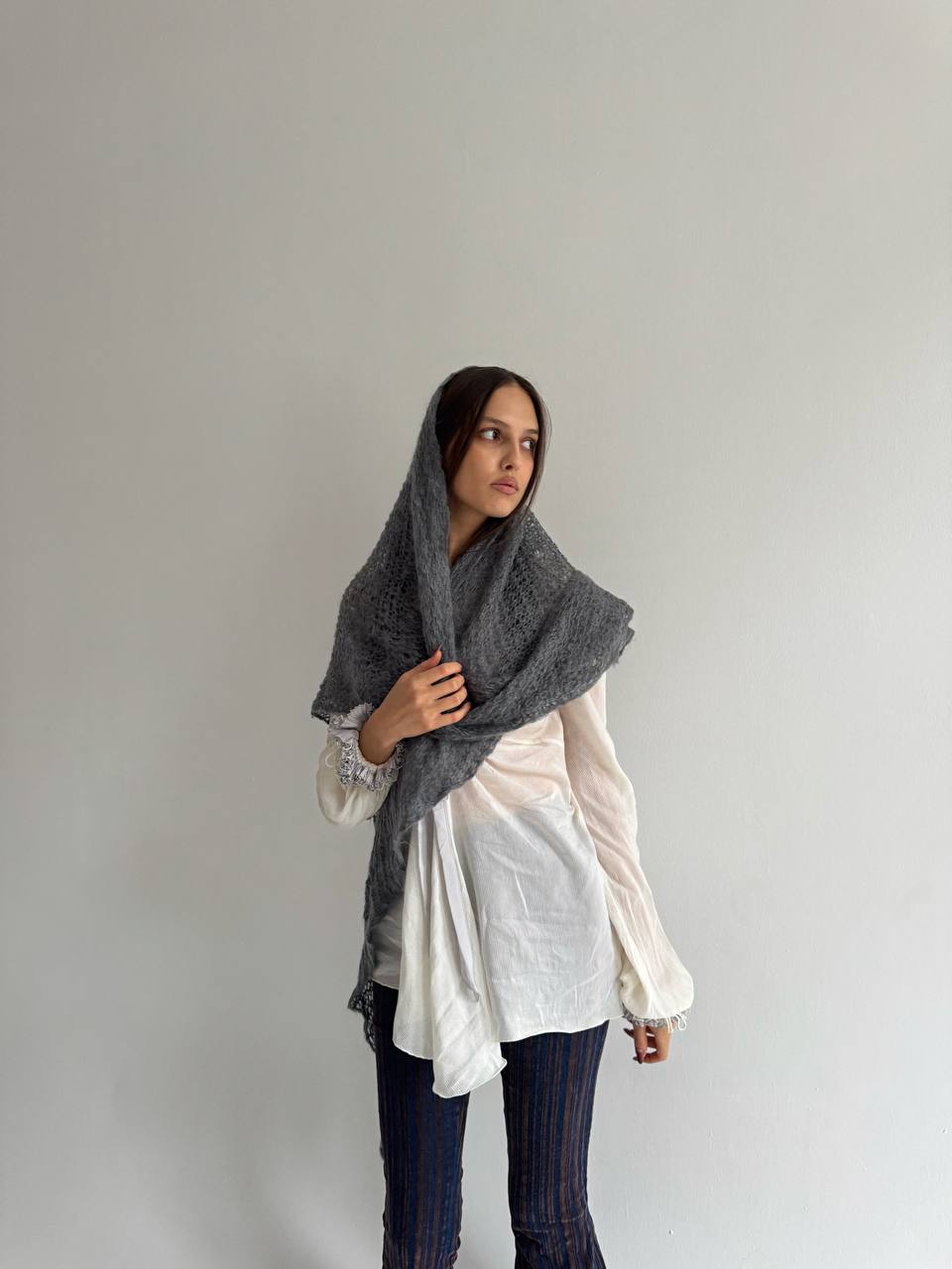 Vintage grey crochet scarf