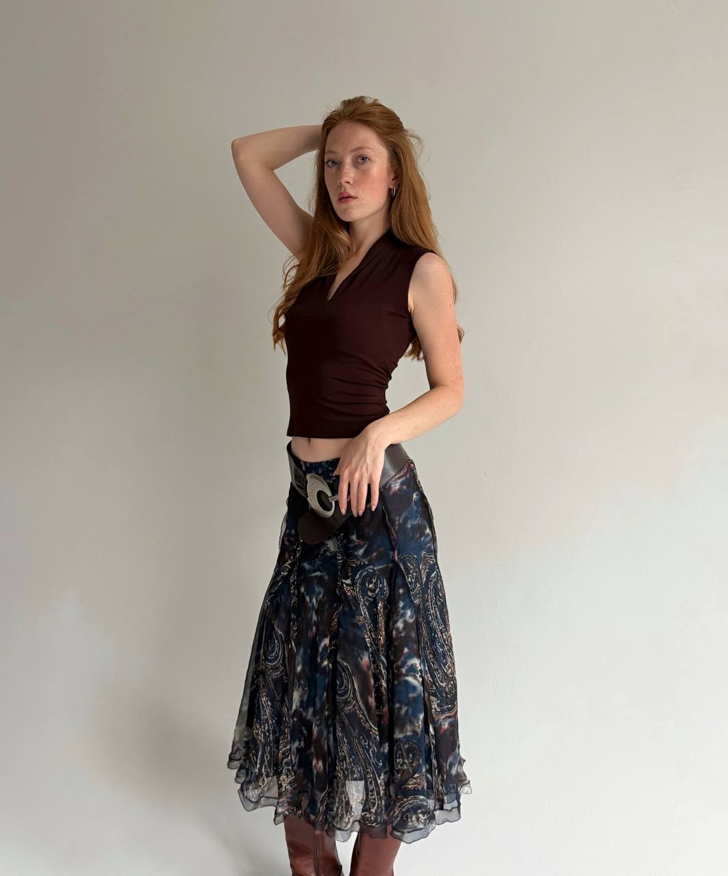 Vintage 100% pure silk midi flowy skirt