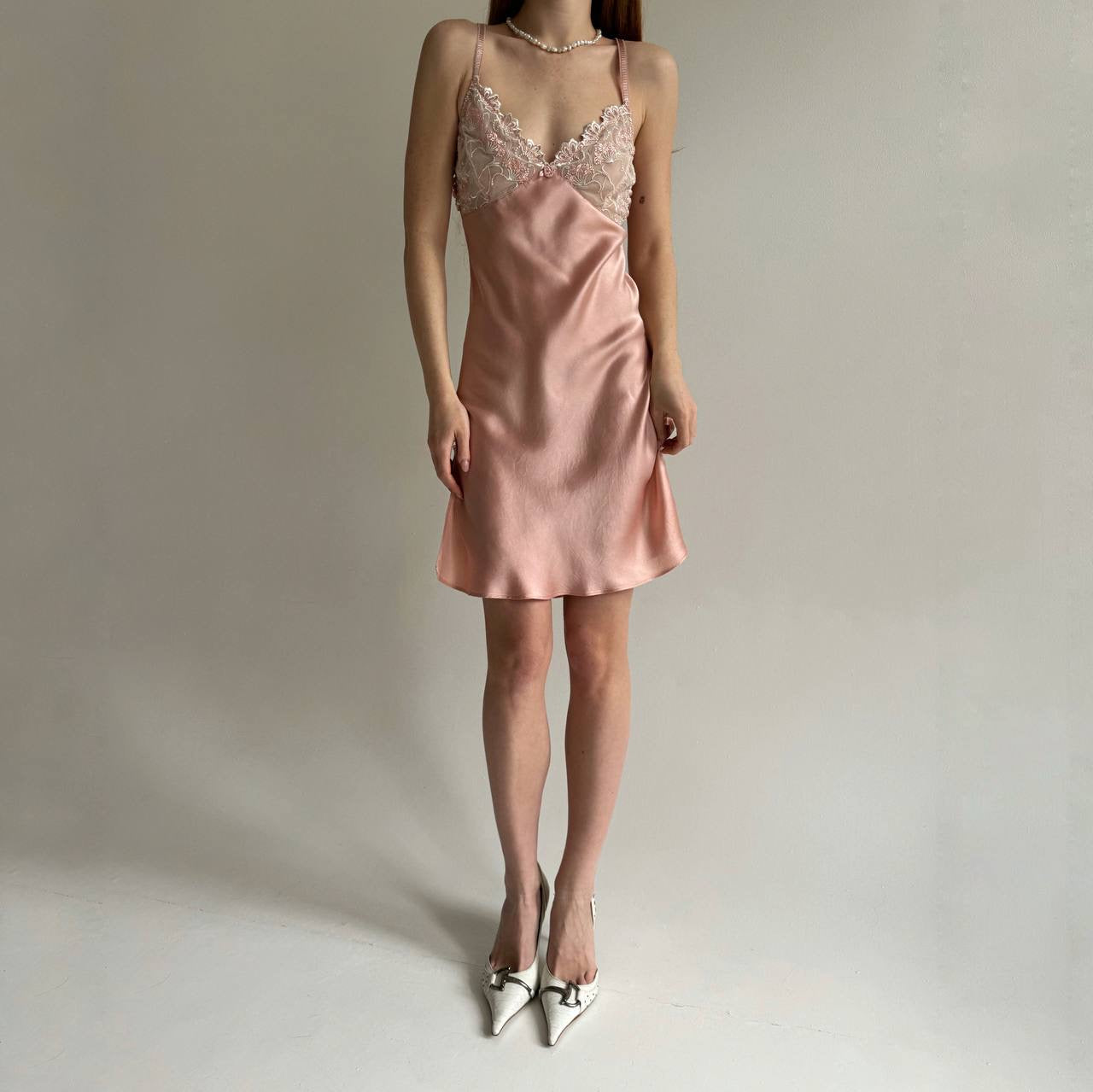 Vintage 100% pure silk bubble gum slip dress