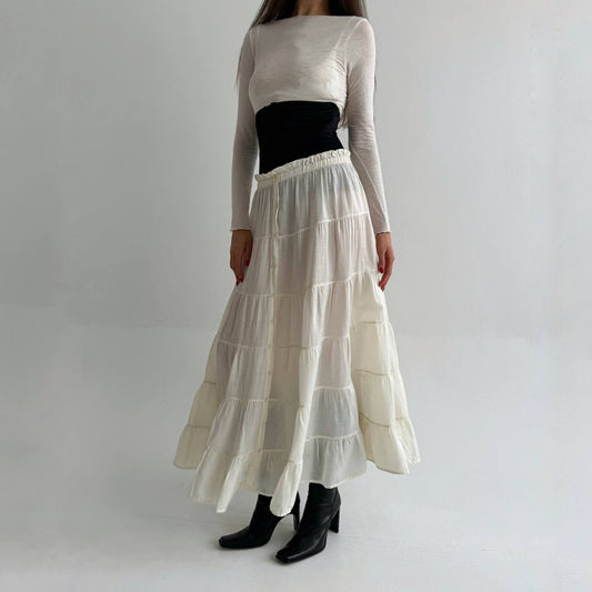 Vintage silk and cotton ruched skirt