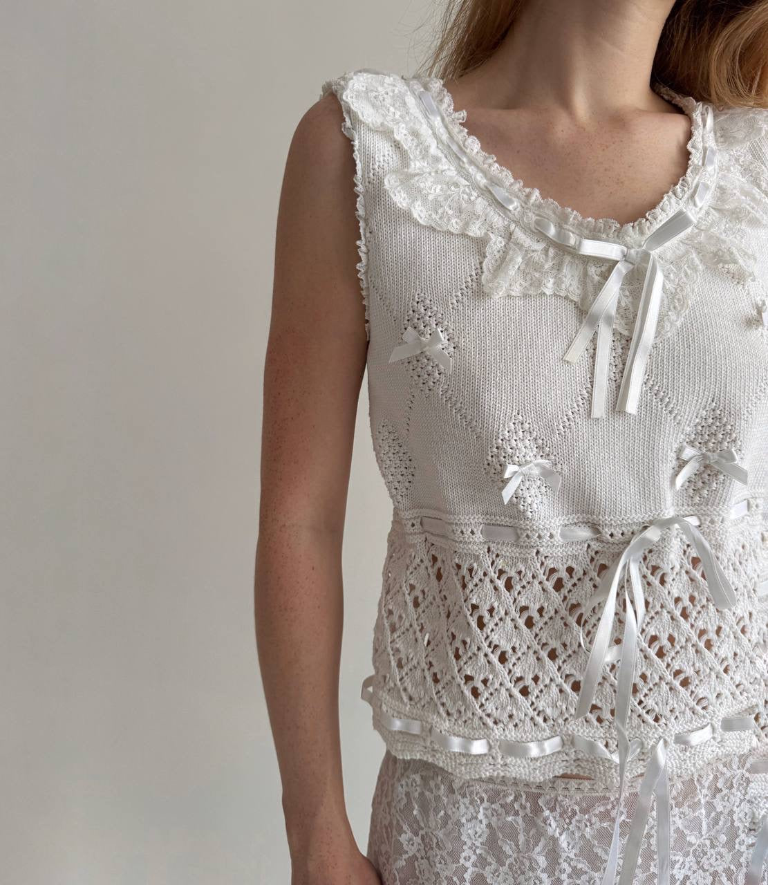 Vintage cotton white crochet top