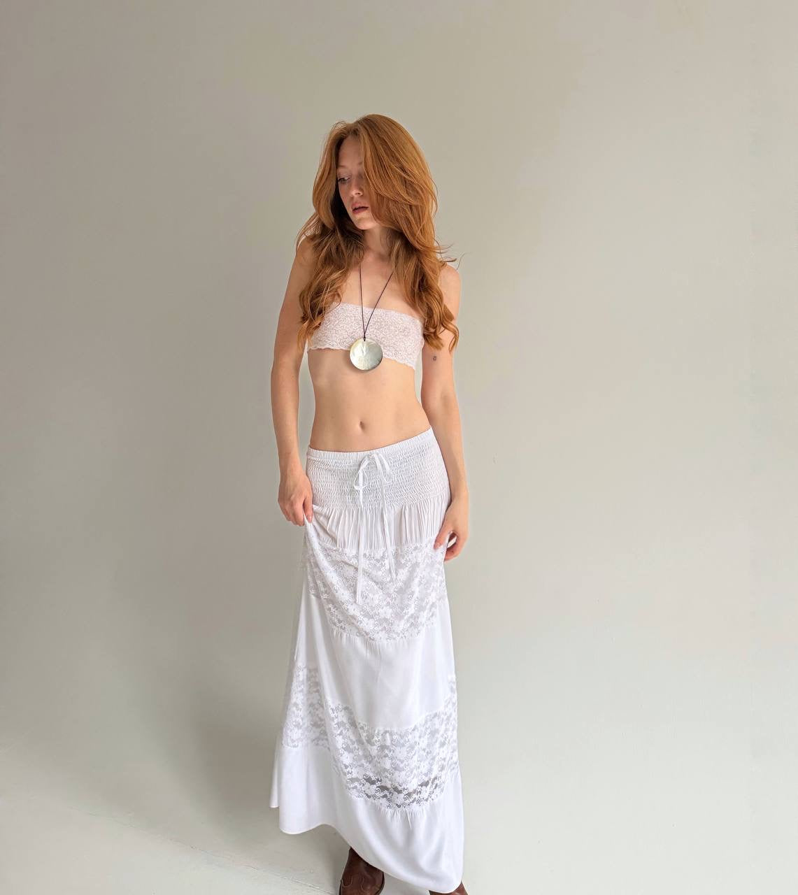 Vintage cotton maxi white skirt l