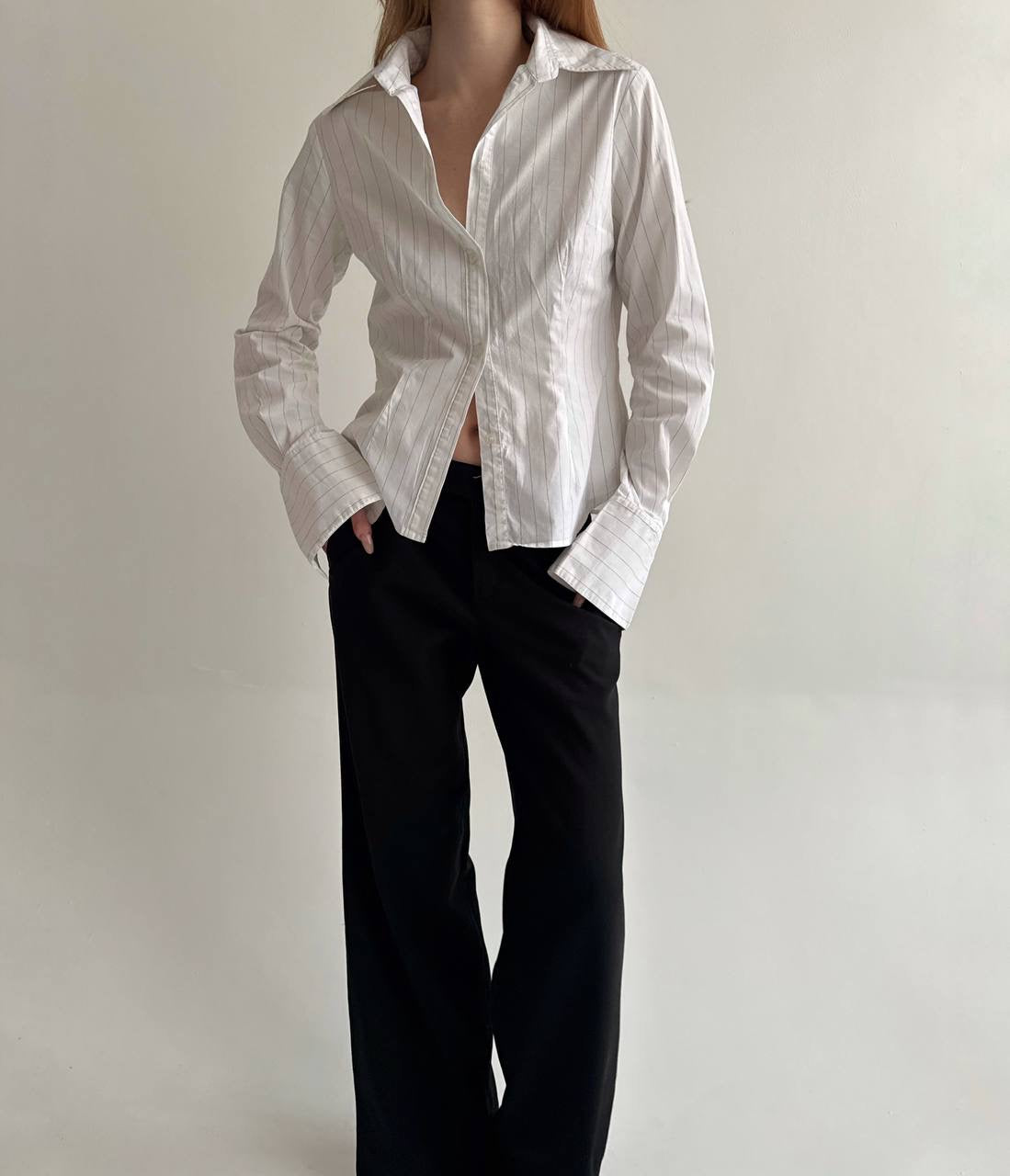 Y2K 95% cotton white striped shirt