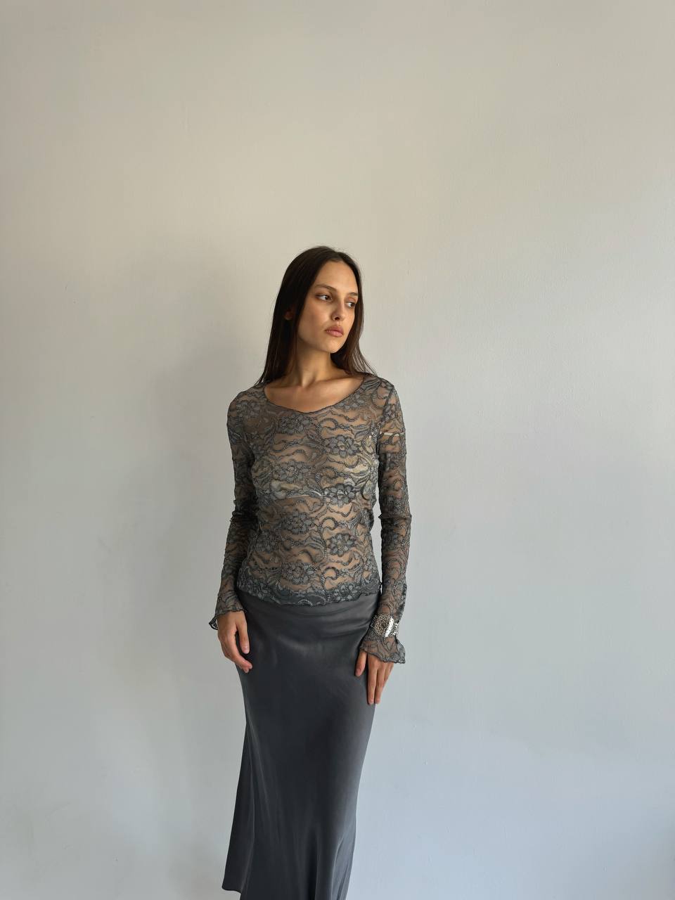 Vintage lace grey blouse