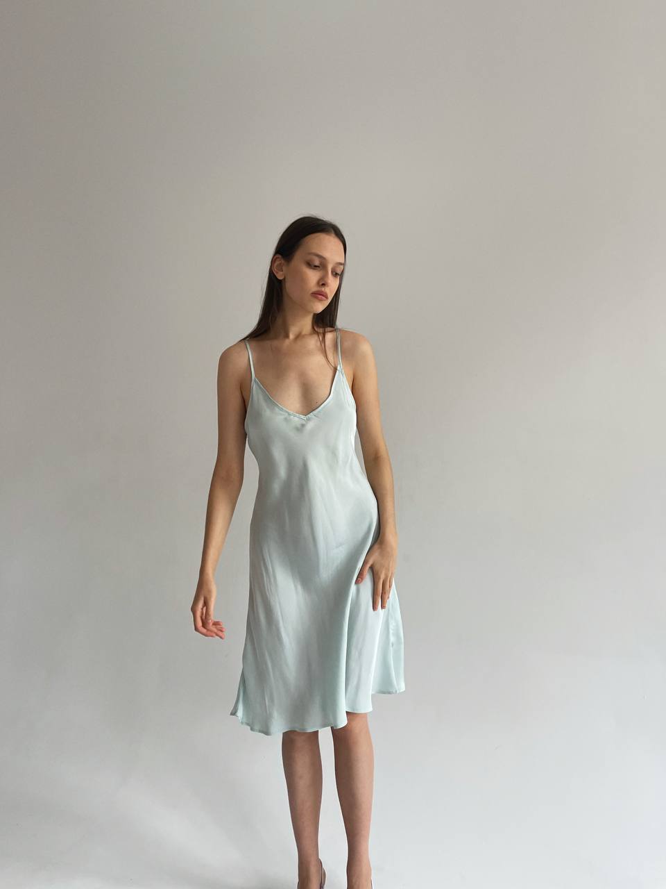 Vintage viscose blue midi slip dress