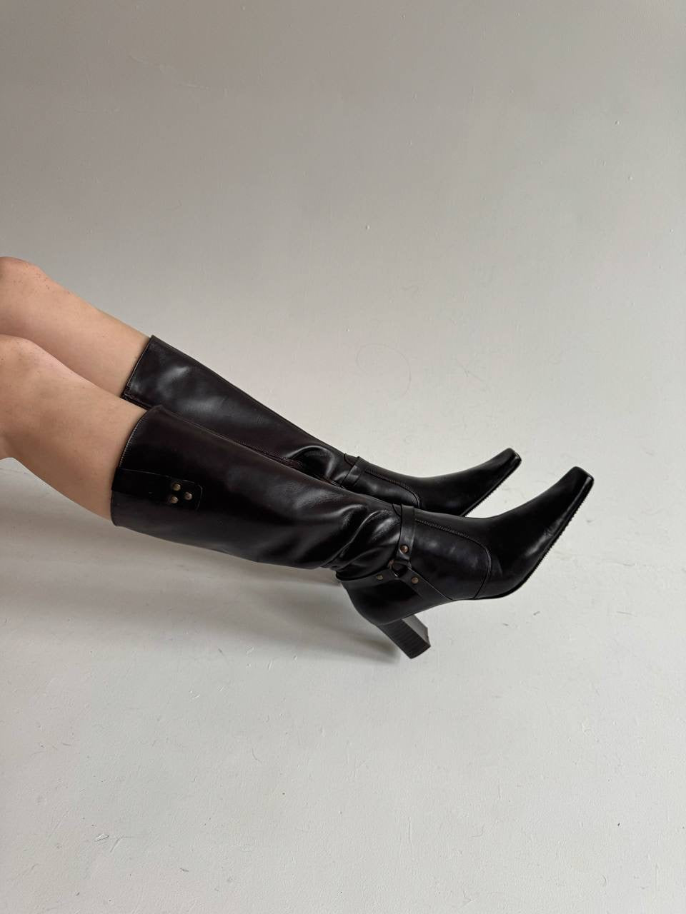 Vintage faux leather knee high boots
