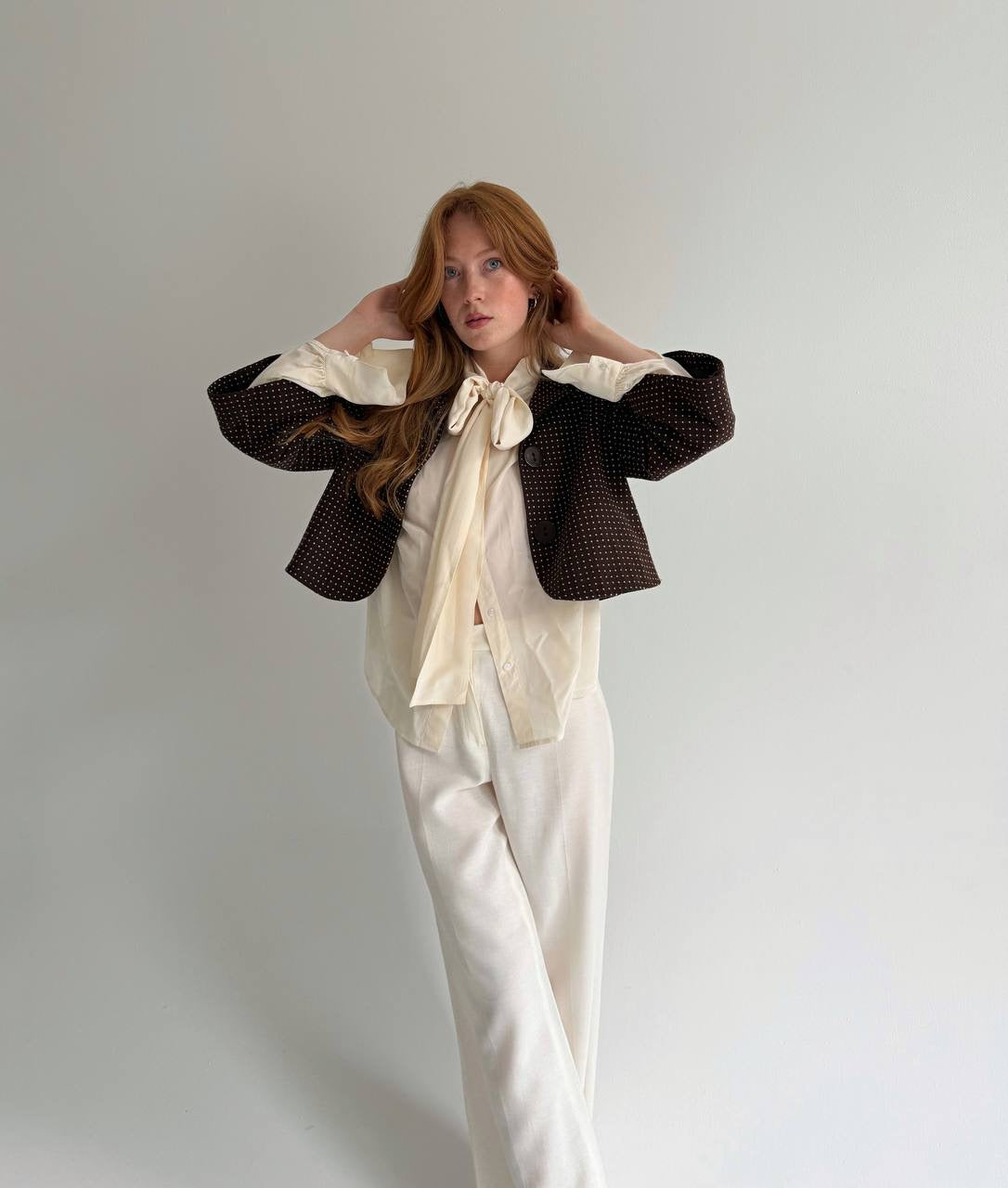 Y2K brown cropped button up jacket