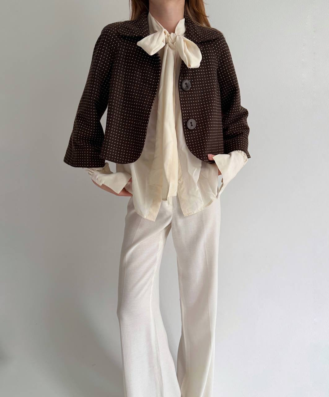 Y2K brown cropped button up jacket
