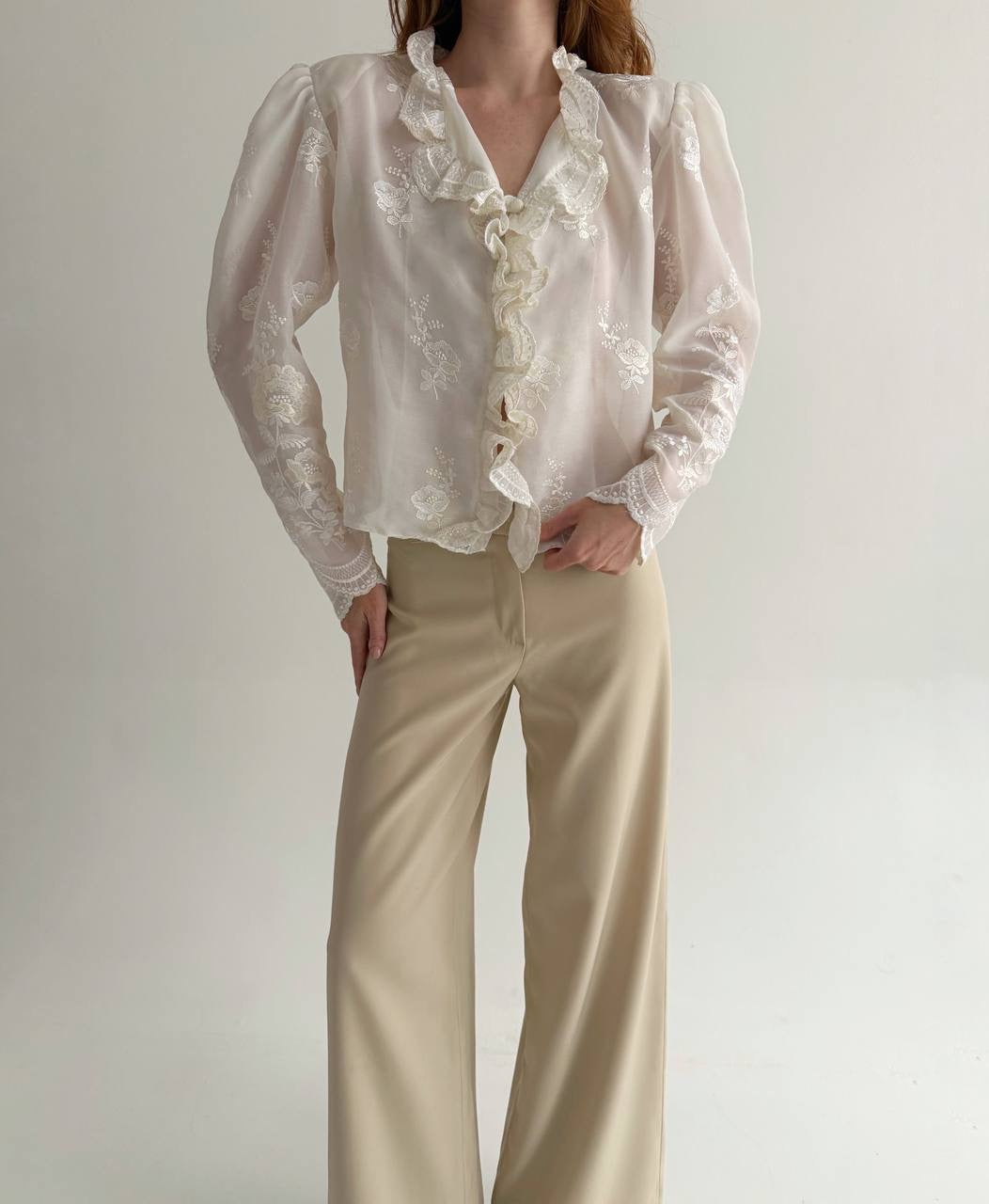 Vintage cream blouse with ruffles