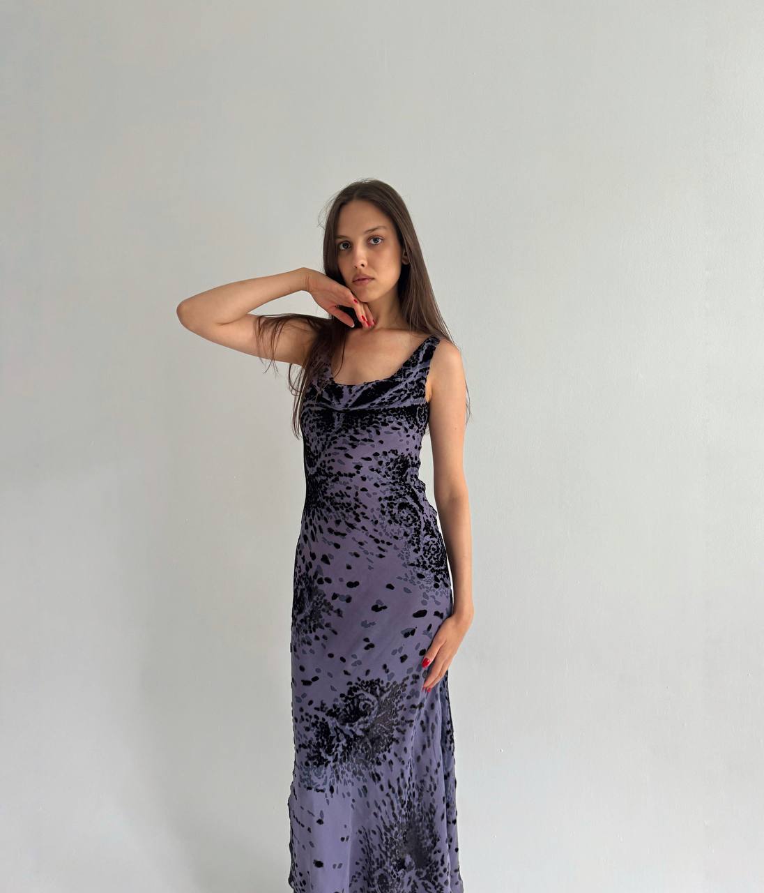 Vintage pure silk purple velvet print dress