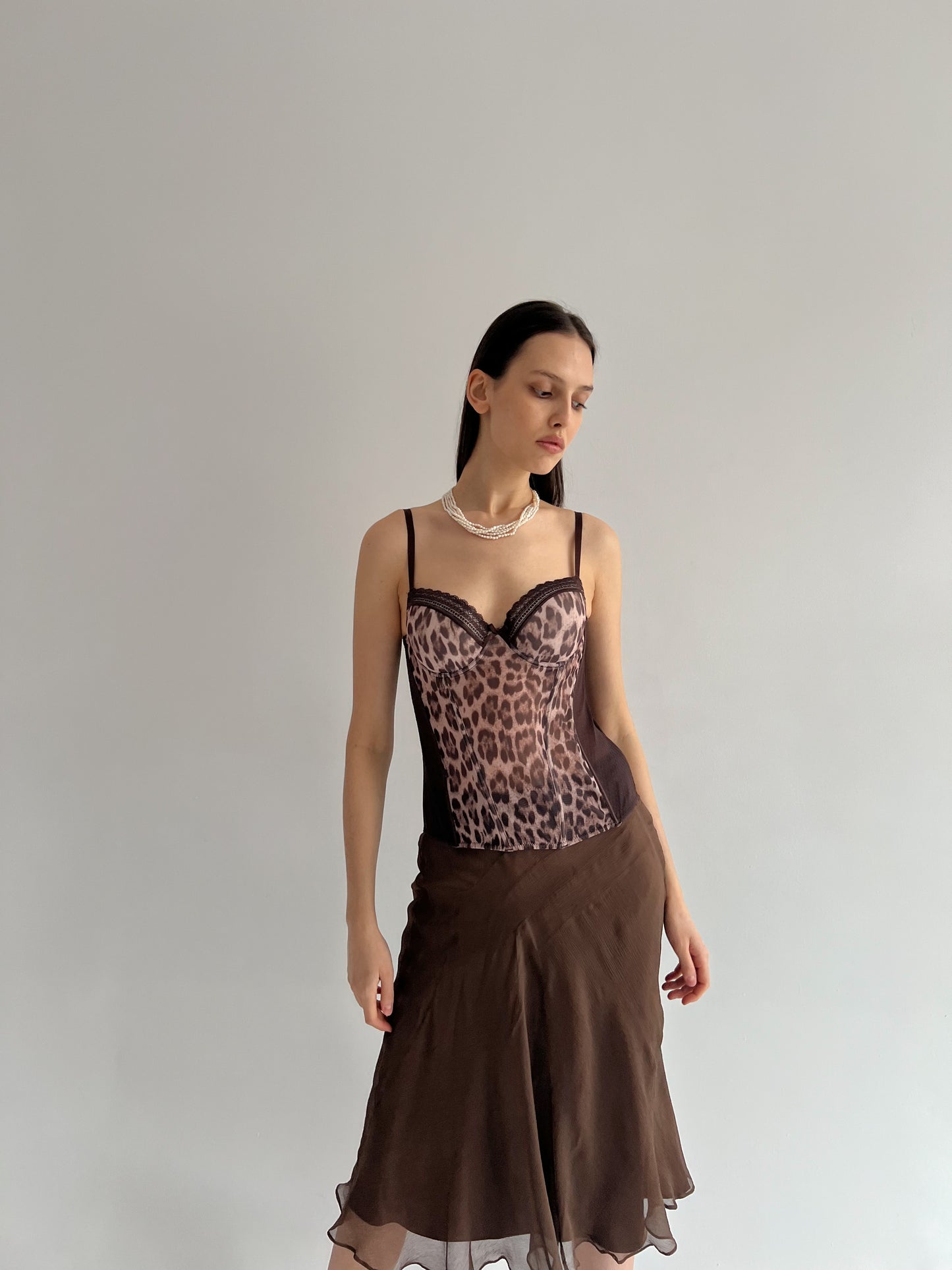 Vintage leopard brown corset top