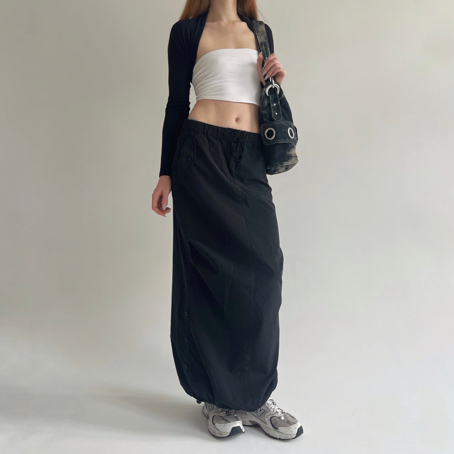 Y2K 58% cotton maxi cargo skirt