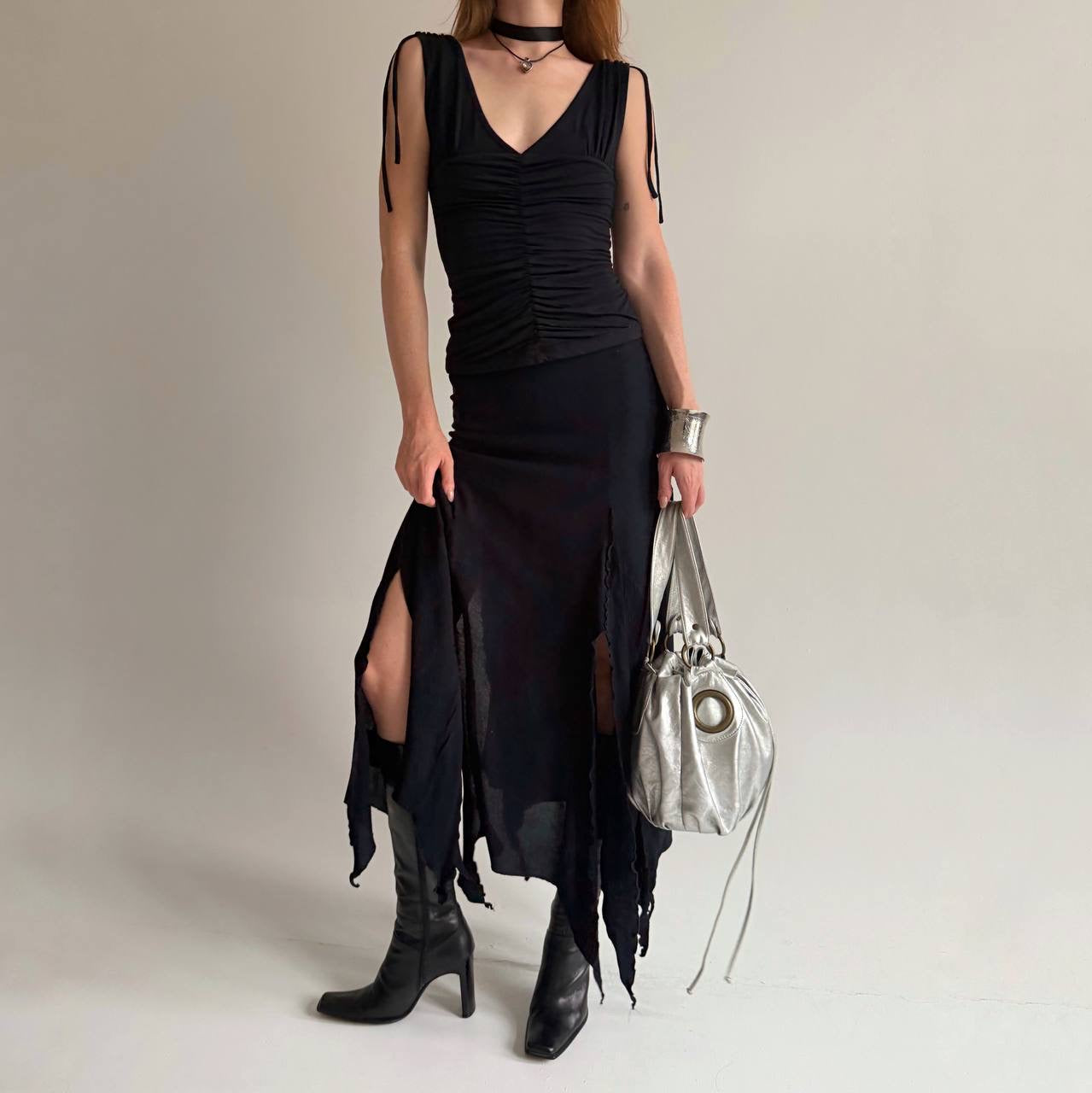 Vintage viscose asymmetrical maxi skirt