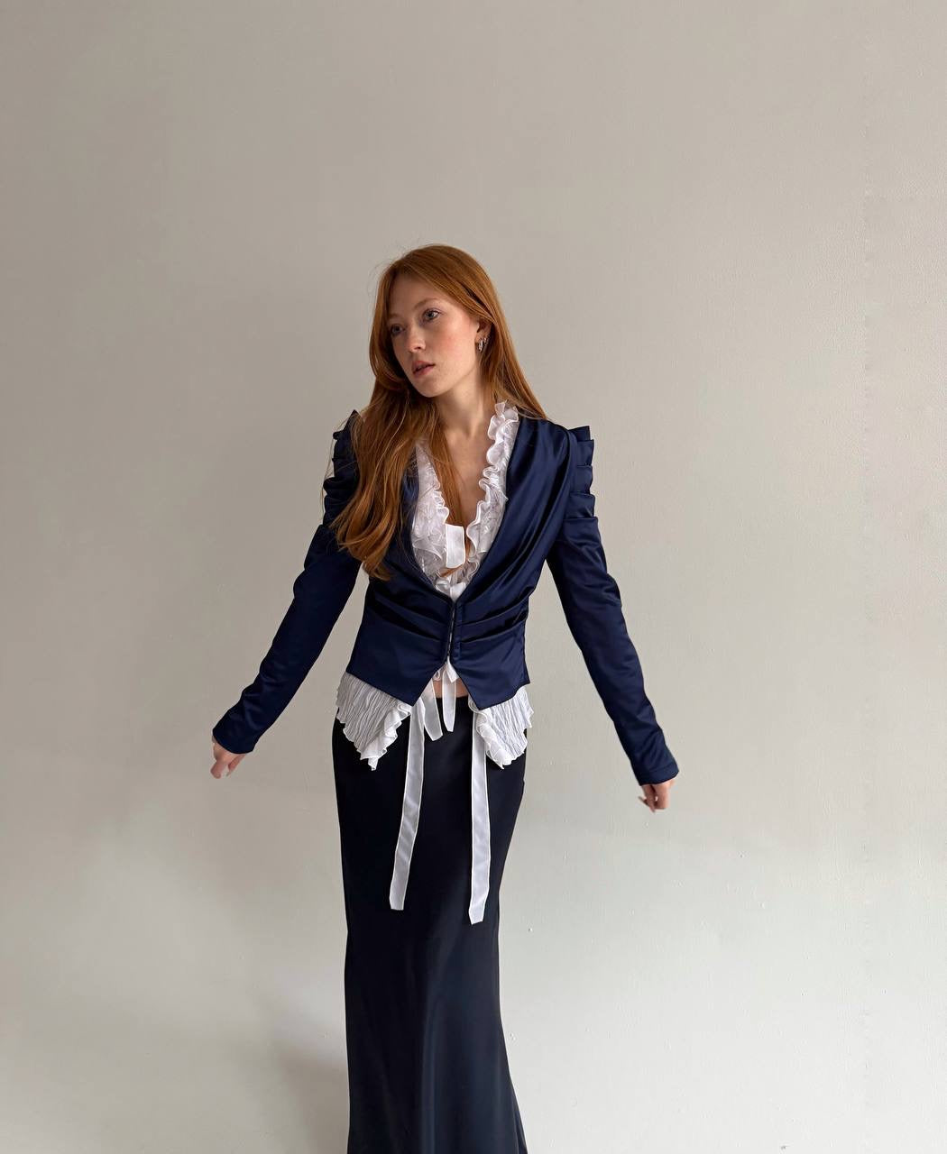 Vintage satin jacket with sharp shoulders