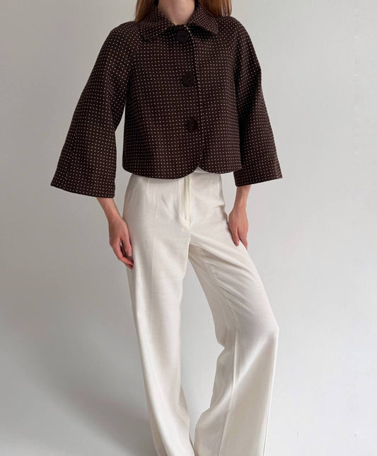 Y2K brown cropped button up jacket