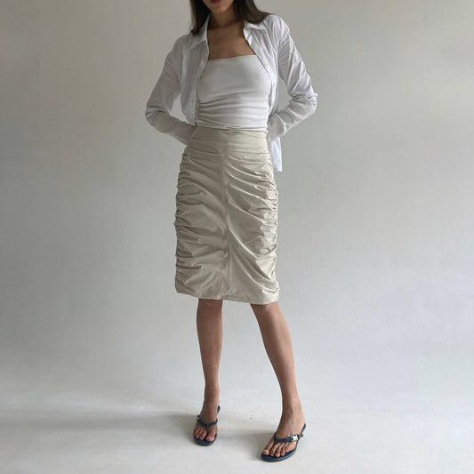 Vintage gathered striped beige skirt