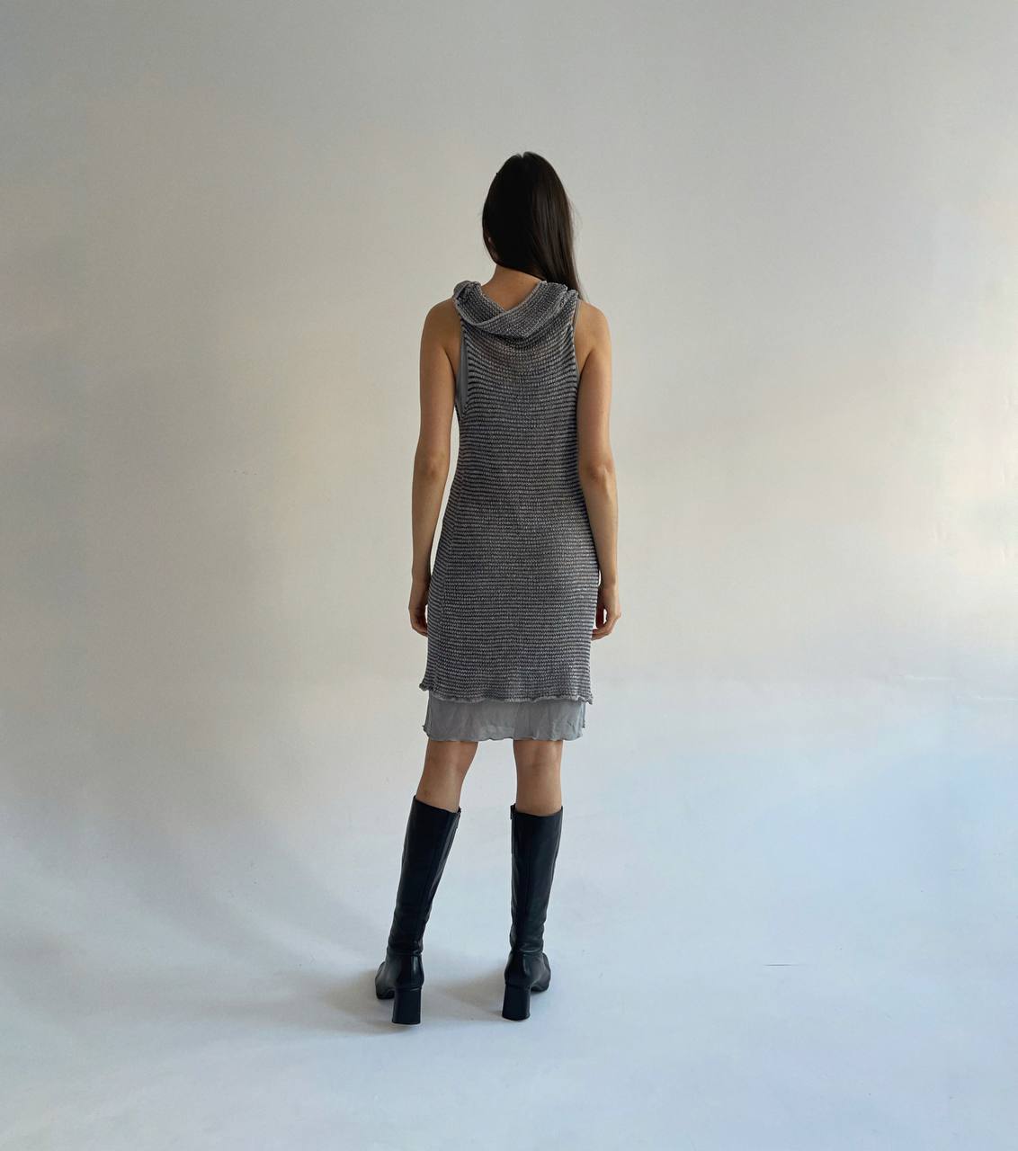 Y2K Sarah Pacini grey chainmail dress with additional slip dress