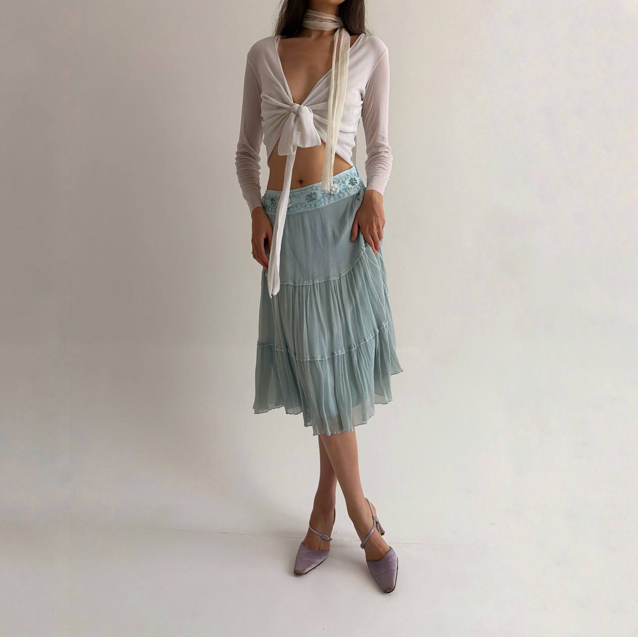Vintage pure silk blue skirt
