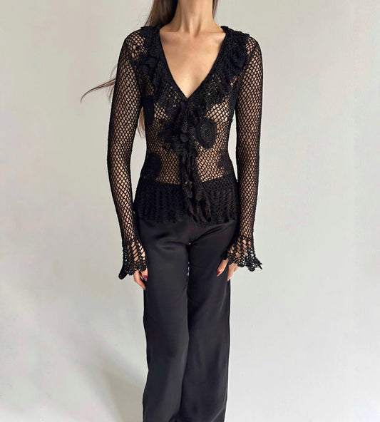 Vintage black crochet cardigan
