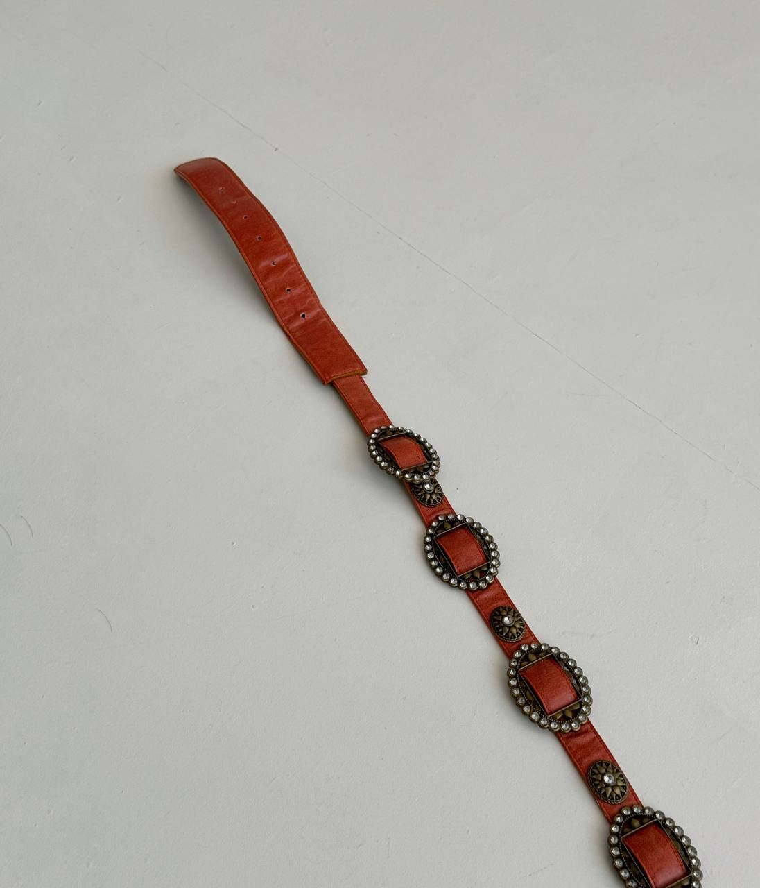 Vintage faux leather belt with metal details