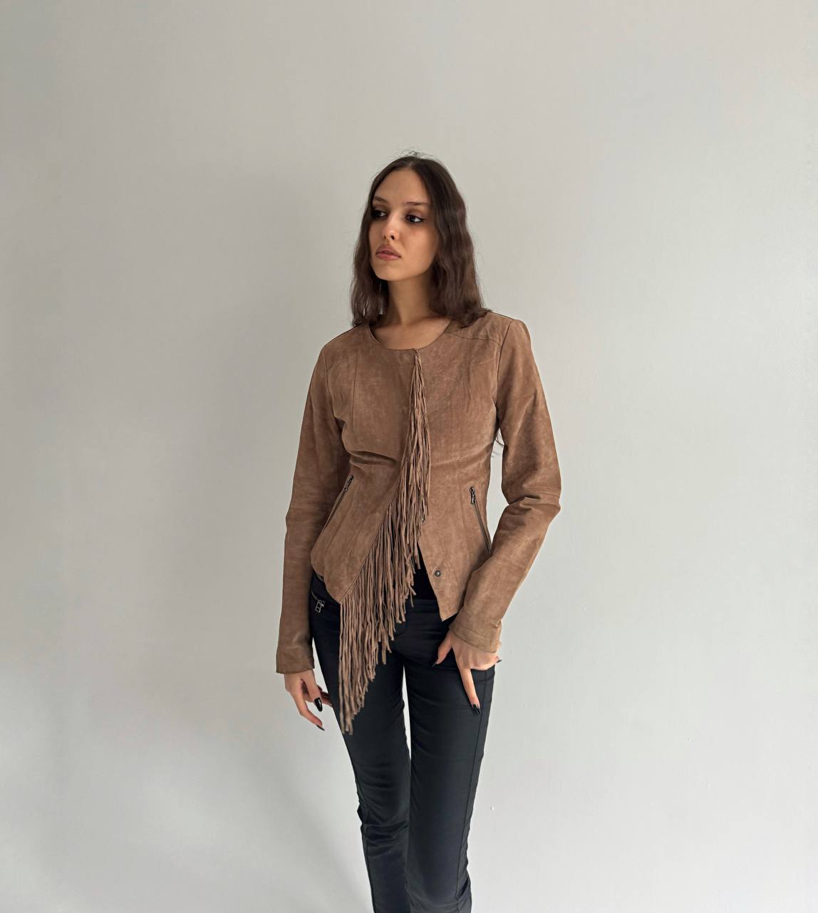 Vintage genuine leather tassel jacket