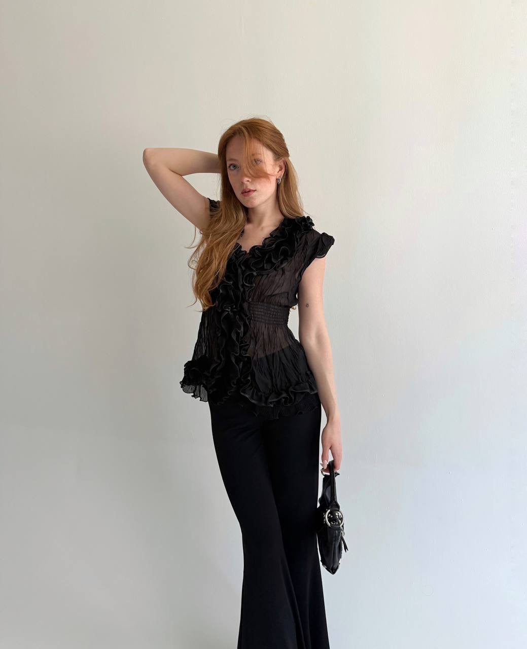 Vintage black ruffled blouse