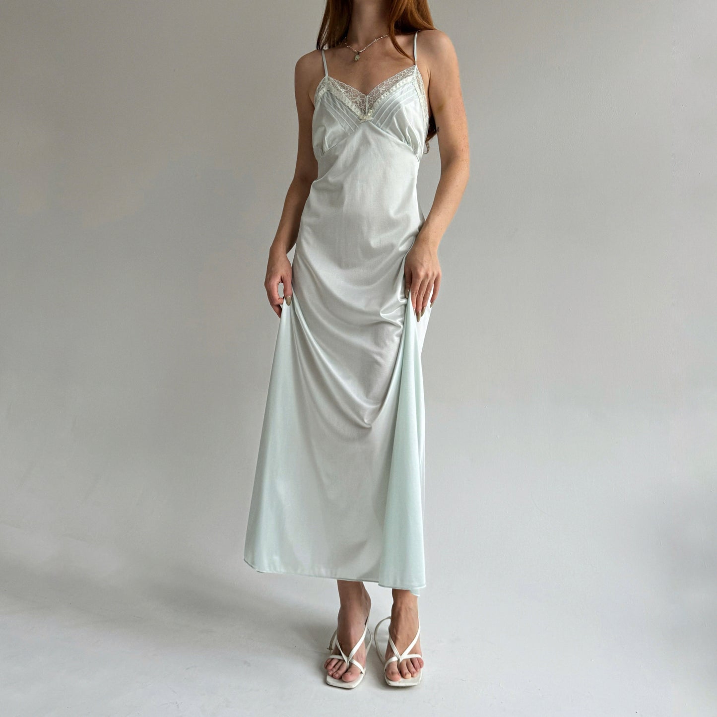 Vintage ice blue maxi slip dress