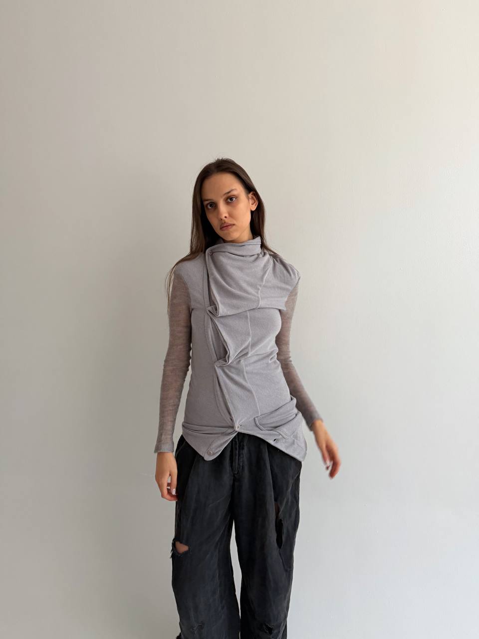 Avant garde asymmetrical Italian cardigan