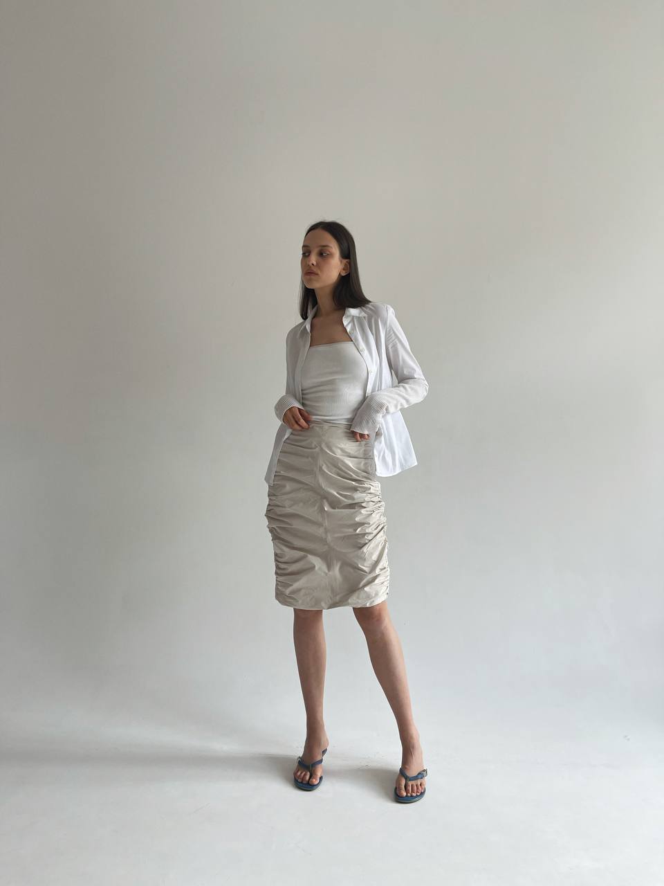 Vintage gathered striped beige skirt