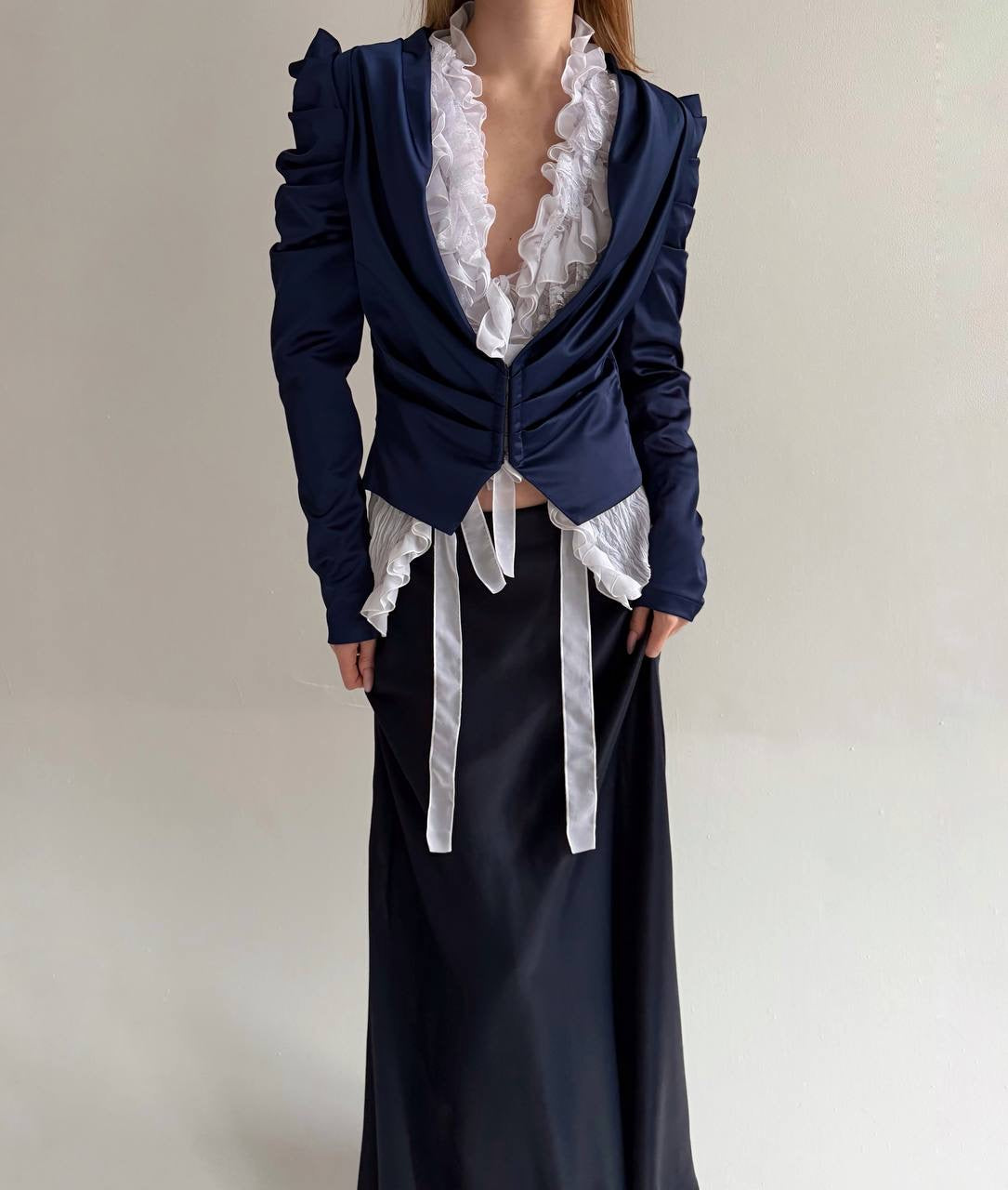 Vintage satin jacket with sharp shoulders