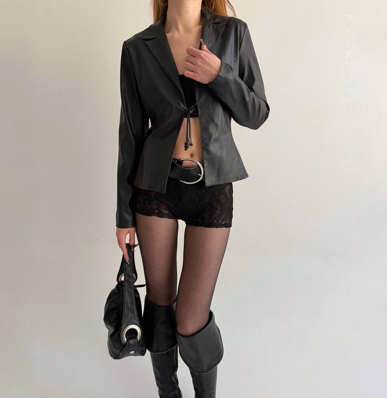 Vintage black faux leather blazer