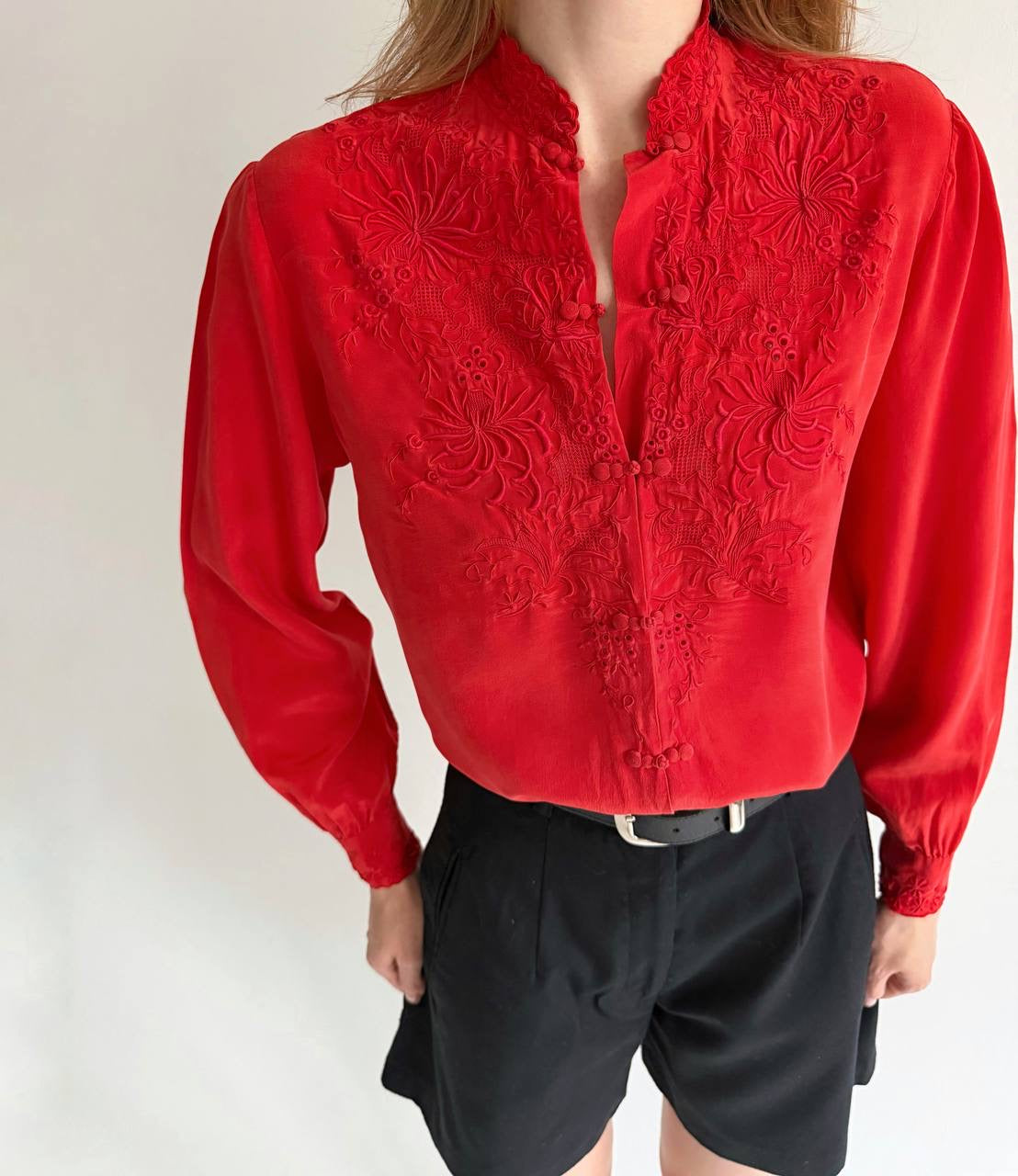 Vintage 100% pure silk red blouse