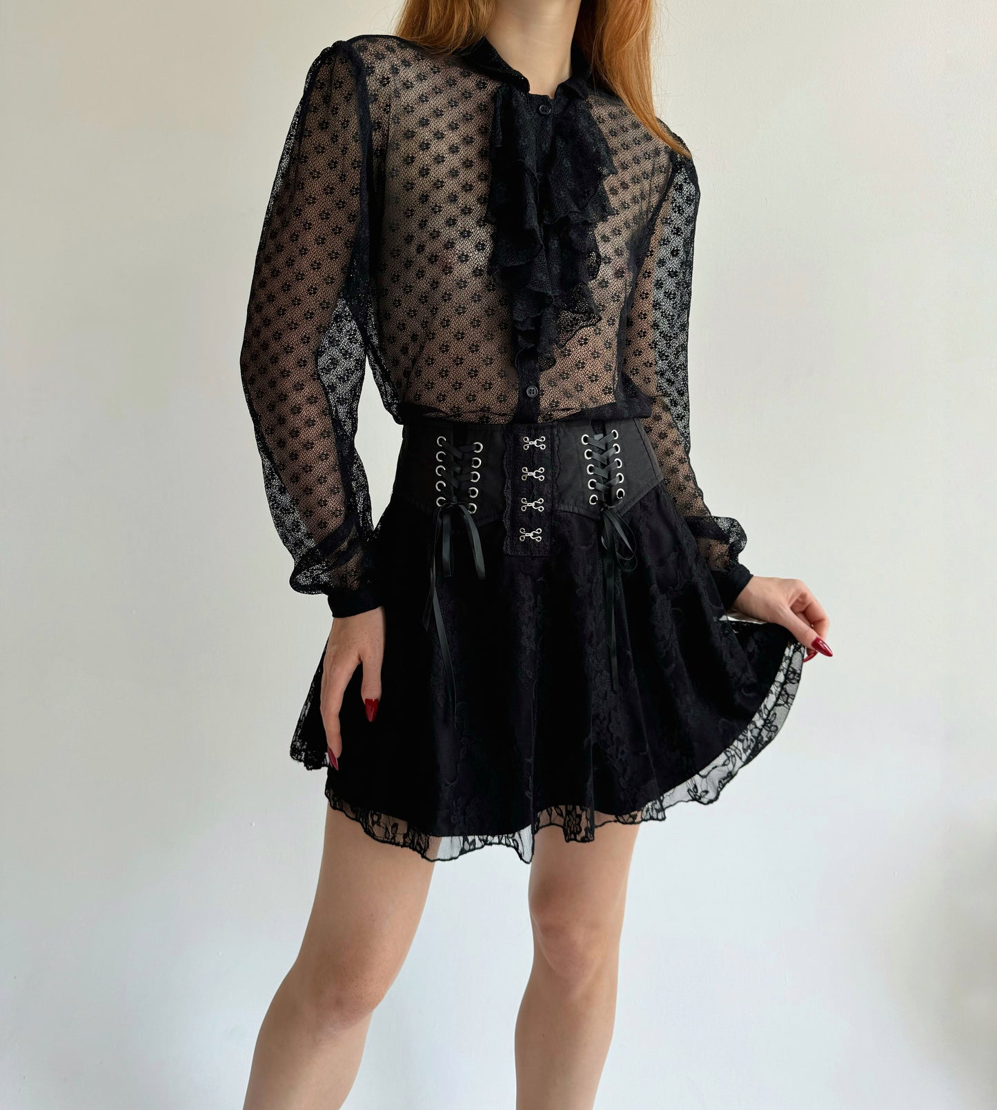 Y2K black gothic lace mini skirt