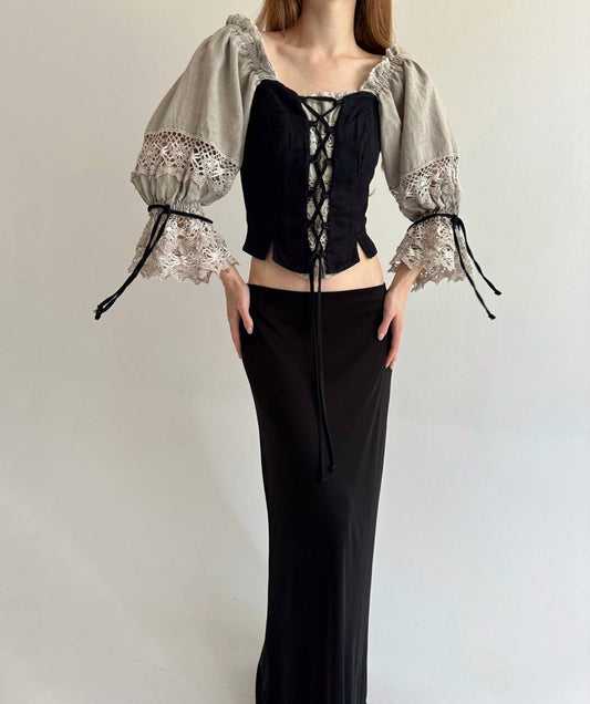 Vintage Bavarian linen blouse with lace