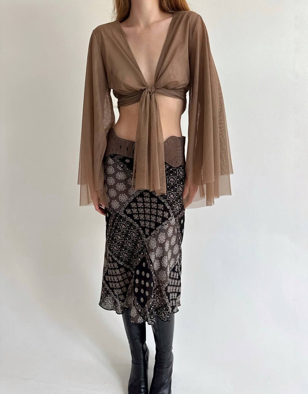 Vintage viscose printed midi skirt