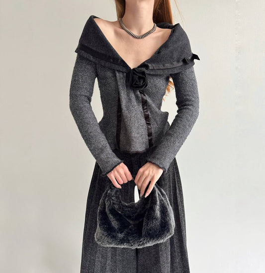 Vintage mohair blend jumper with rose appliqué