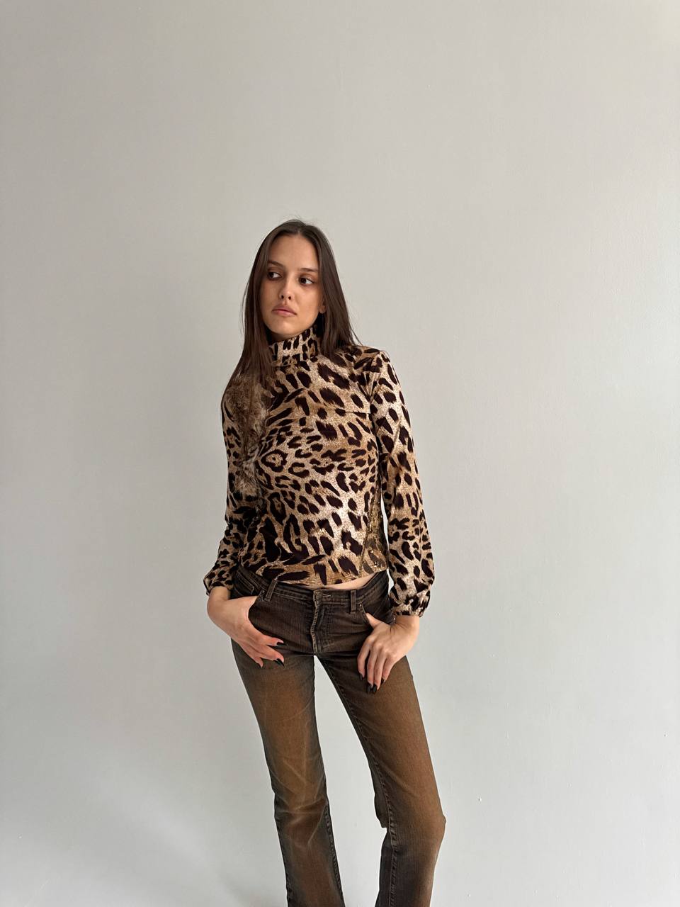 Vintage cotton leopard blouse with fur
