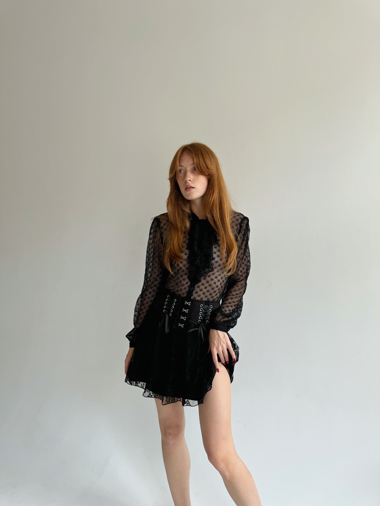 Y2K black gothic lace mini skirt